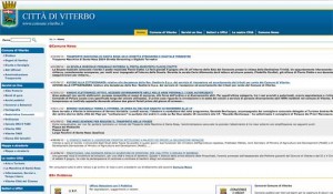 L'home page del sito internet del comune di Viterbo