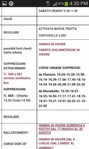 La schermata dei treni soppressi sulla Roma nord