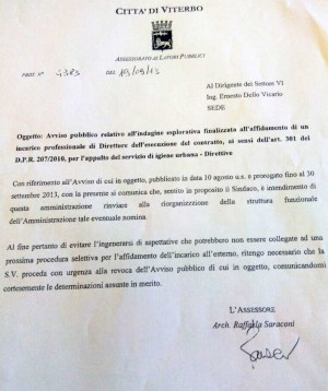 Viterbo - Gestione rifiuti - La lettera di Raffaela Saraconi a Dello Vicario