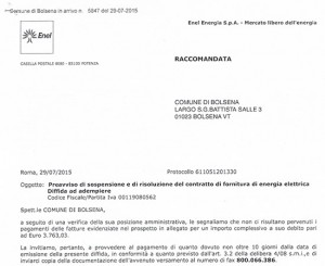 Bolsena - L'avviso dell'Enel al comune