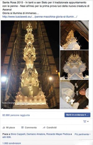 Macchina di santa Rosa - Uno dei posto con le foto di Gloria