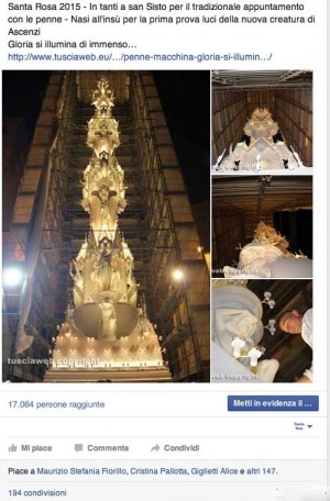 Macchina di santa Rosa - Uno dei posto con le foto di Gloria