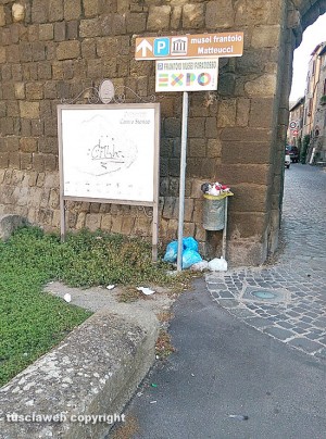 Viterbo - Pianoscarano - Cestini stracolmi di rifiuti