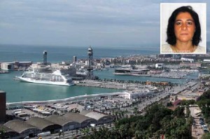Il porto di Barcellona e nel riquadro Stefania Monti