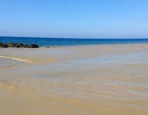 Tarquinia - Acqua marrone sulla spiaggia di san Giorgio (foto da Facebook)