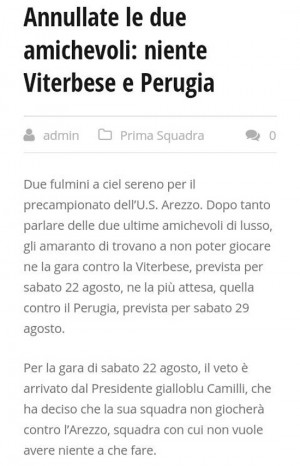 Sport - Calcio - La nota dell'Arezzo sull'amichevole con la Viterbese