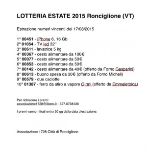 Ronciglione - I numeri vincenti della lotteria - Clicca sull'immagine per ingrandirla