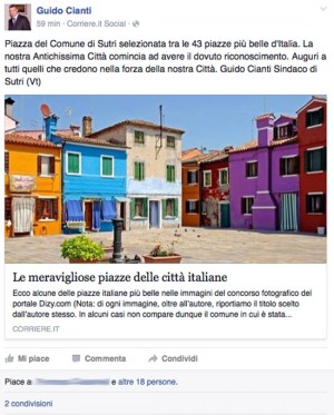 Il post del sindaco di Sutri Guido Cianti