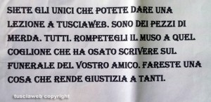 Viterbo - La lettera minatoria contro Tusciaweb e il giornalista Daniele Camilli