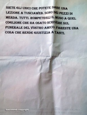 Viterbo - La lettera minatoria contro Tusciaweb e il giornalista Daniele Camilli