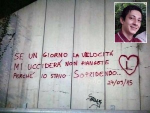 Viterbo - Gli amici ricordano Leonardo Rizzello con scritte al sottopassaggio sulla Tuscanese