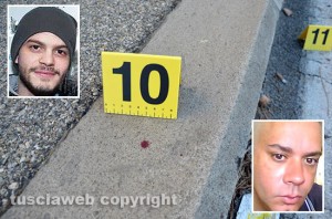 Viterbo - Sangue sul luogo dell'aggressione e nel riquadro in alto Sabato Louis Francesco Battaglia accusato dell'assassinio - In basso Federico Venzi, l'uomo ucciso