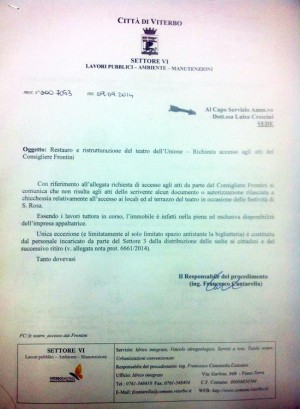 Viterbo - Comunicato del comune sulle persone che hanno assistito al trasporto della macchina di S. Rosa sulle terrazze dell'Unione