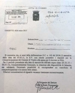 Rsa - La lettera del comune spedita ai familiari degli utenti