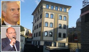 Viterbo - Il palazzo che era sede dell'Inpdap e nel riquadro Massimo Mecarini e Giuseppe Parroncini