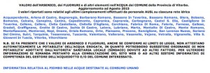 Il sito della Asl di Viterbo - Valori dell'arsenico aggiornati ad agosto 2015