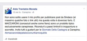 Il post del sindaco di Canepina Aldo Moneta