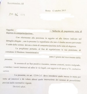 La lettera della struttura recapitata al padre del ragazzo ospitato