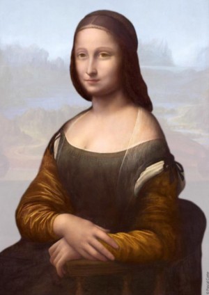 Simulazione grafica prodotta da Pascal Cotte del ritratto femminile sottostante la versione definitiva della Gioconda del Louvre