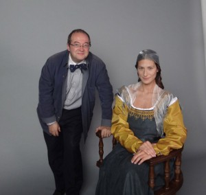 Pascal Cotte e l’attrice Eleonora Siro in veste di giovane Monna Lisa sul set