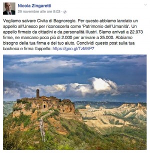 Civita di Bagnoregio - L'appello di Nicola Zingaretti su Facebook