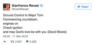 Il cardinale travasi ricorda David Bowie su Twitter