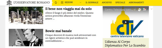 L'Osservatorio Romano ricorda David Bowie