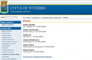 Viterbo - L'elenco dei cinema dal sito del comune