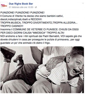 Viterbo - Il post del Due righe su Facebook
