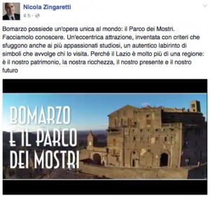 Bomarzo - Il post su Facebook di Nicola Zingaretti
