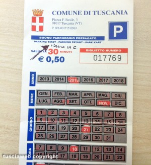 Tuscania - Errore ortografico sui ticket del parcheggio