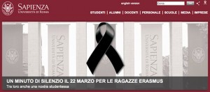 Il fiocco nero sul sito della Sapienza di Roma