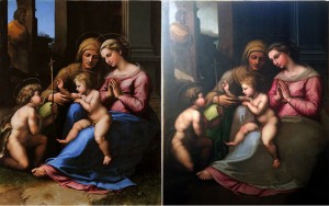 A sinistra Raffaello del divino amore di Napoli a Capodimonte - A destra Acquapendente San Francesco