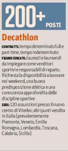 Il Sole 24 Ore con l'annuncio Decathlon Viterbo