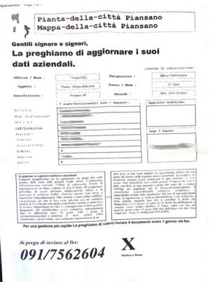 Il fax inviato per la richiesta dei dati per la mappa della città 