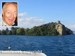 Bolsena - L'isola Bisentina e nel riquadro il principe Giovanni Del Drago