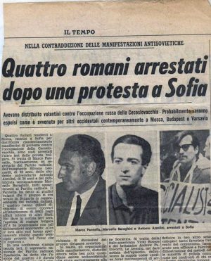 1969 - L'articolo del Tempo sulla manifestazione contro l'occupazione della Cecoslovacchia - Pannella e Baraghini insieme a Sofia furono arrestati