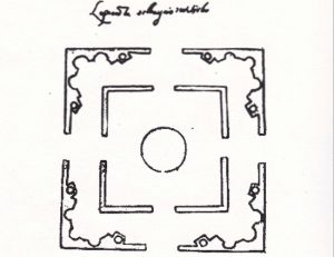 Schizzo di Michelangelo: spaccato all'interno e pianta delle terme romane del Bacucco