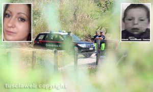 Montefiascone - Madre e figlio morti - Il luogo del ritrovamento - Nei riquadri: Cecilia Maria Frassine e il piccolo Matteo Arion