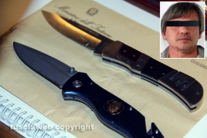 I coltelli sequestrati dalla squadra mobile - Nel riquadro Vincenzo La Paglia Casciana