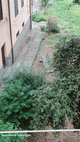 La panchina rotta nei giardini pubblici di via Lorenzo da Viterbo