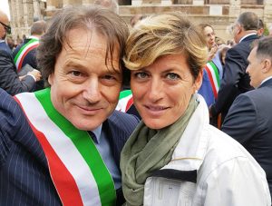 Roma - Francesco Bigiotti alla Festa della Liberazione a Roma con la giornalista Rai Valentina Bisti 