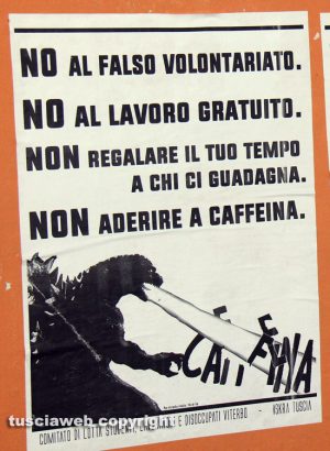 Viterbo - Uno dei manifesti dell'Iskra Tuscia contro Caffeina
