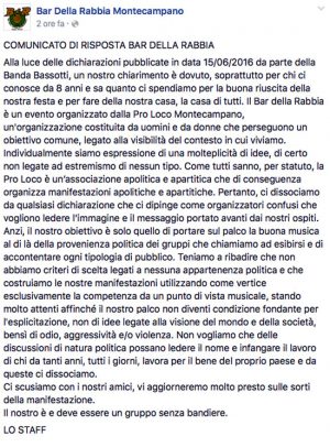 Il comunicato dello staff del festival "Bar della rabbia"