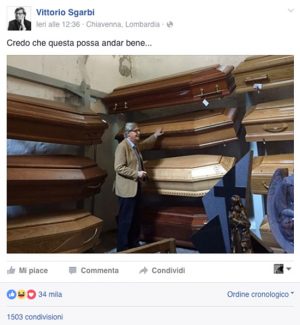 Il post ironico di Vittorio Sgarbi, sulla scelta della bara