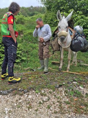 L'uomo e il suo mulo salvati da soccorso alpino e forestale 
