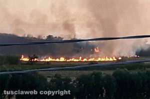 Un incendio lungo una ferrovia