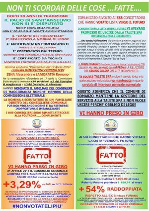 Bomarzo - Il volantino distribuito dalla lista Uguaglianza