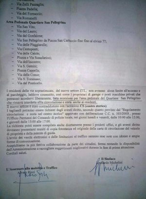 Viterbo - Nuova ztl nel centro storico - La lettera del comune