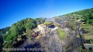 Viterbo - Incendio nel bosco di strada Roncone - Casolare in fiamme